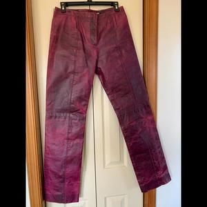 DKNY Womens Leather Tie Dye Straight Leg Pants Burgundy Size 6
